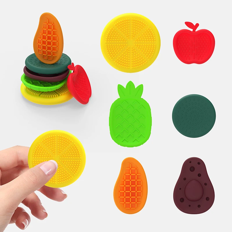 6pcs/set Adults Kids Sensory Silicone Stone Fruit Colorful Fidget Toys for Autism Stress Relief Decompression Toys Kids Gifts