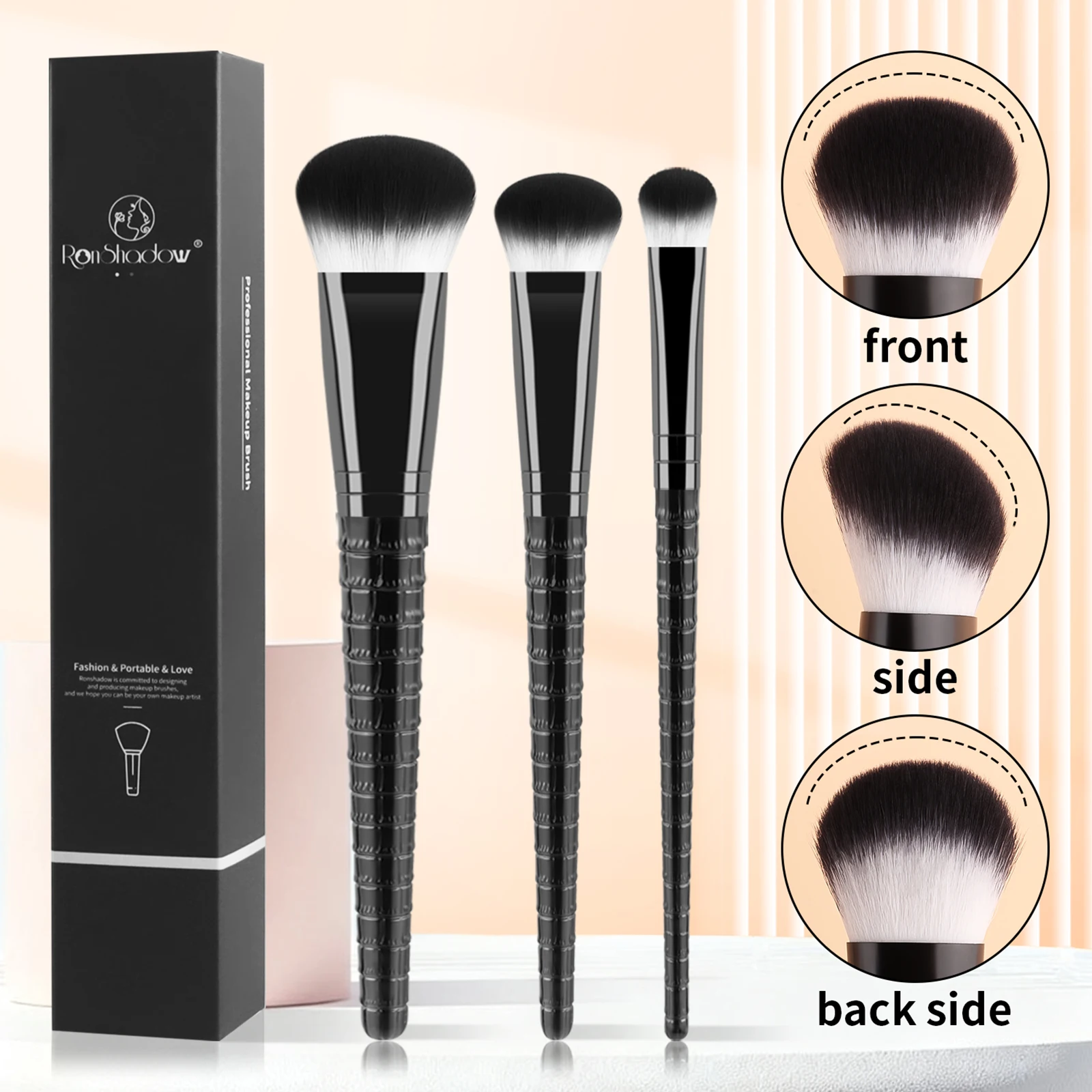Ensemble de 3 pinceaux de maquillage angulaires avec boîte cadeau, pinceaux angulaires pour fond de teint, poudre et blush, outils portables pour le maquillage quotidien