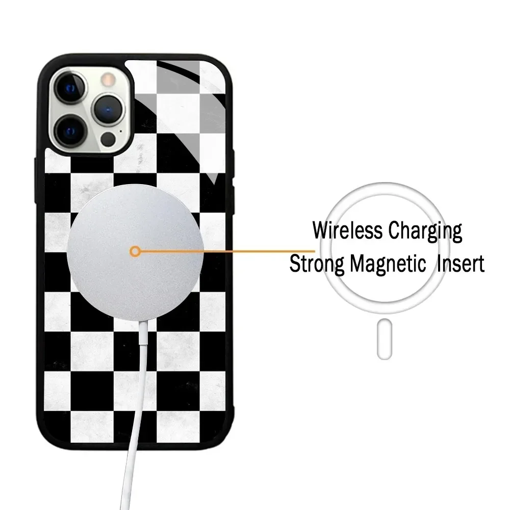 Nero bianco Checkerboar Case Strong Magnetic IPhone 15 14 13 Pro Max 11 12 Mini Alex Mirror Magsafe Wireless Charging Cover