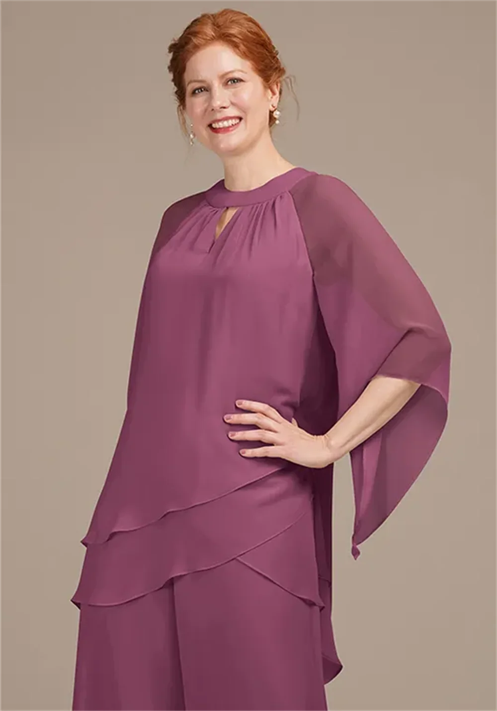 فستان أم العروس أنيق برقبة دائرية نصف كم مكشكش طقم فساتين العروس النسائية للأم حسب الطلب #3