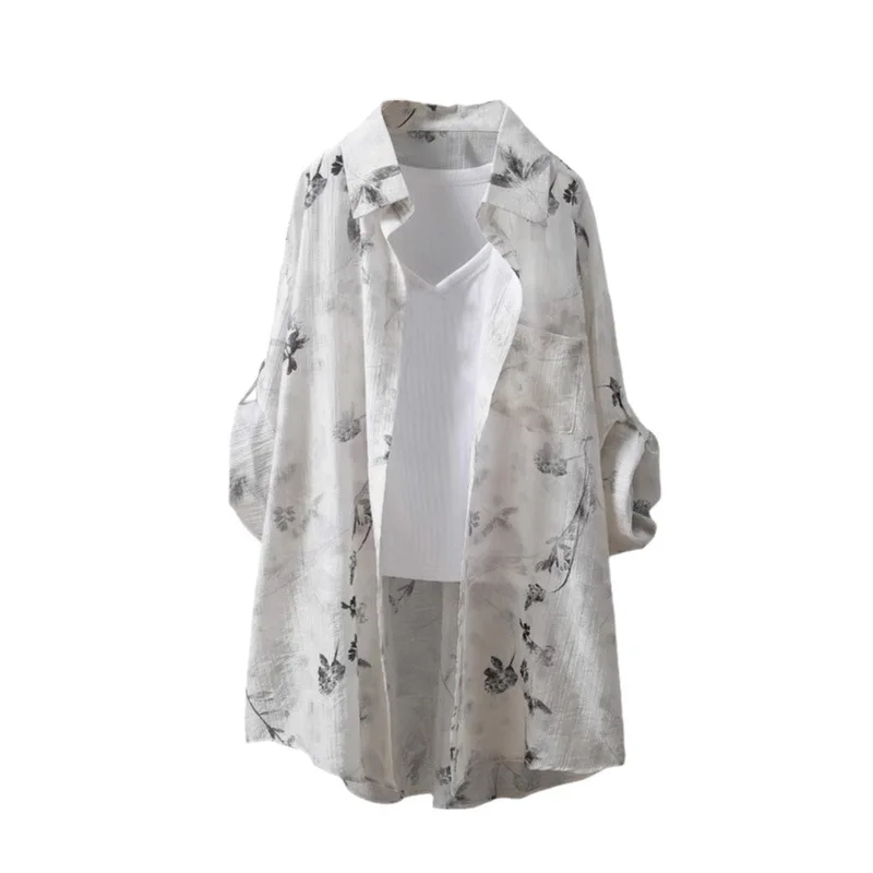 Camisa Tencel, abrigo fino para mujer, camisa holgada con protección solar, top de longitud media que cubre las nalgas, camisa a cuadros de manga larga