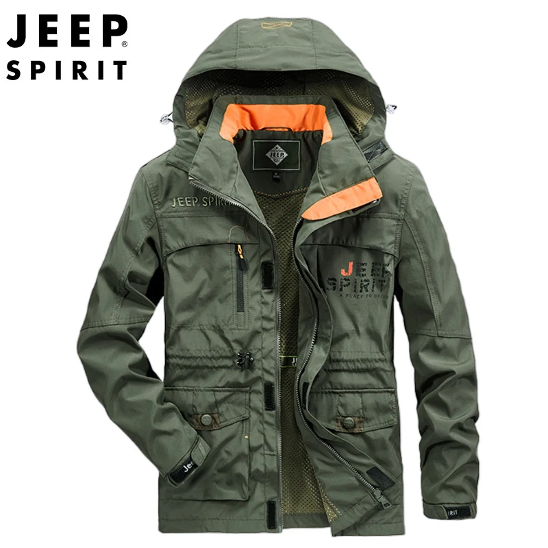 JEEP SPIRIT jacket men fashion casual  outerwear tooling hooded cotton material spring and autumn high quality clothes