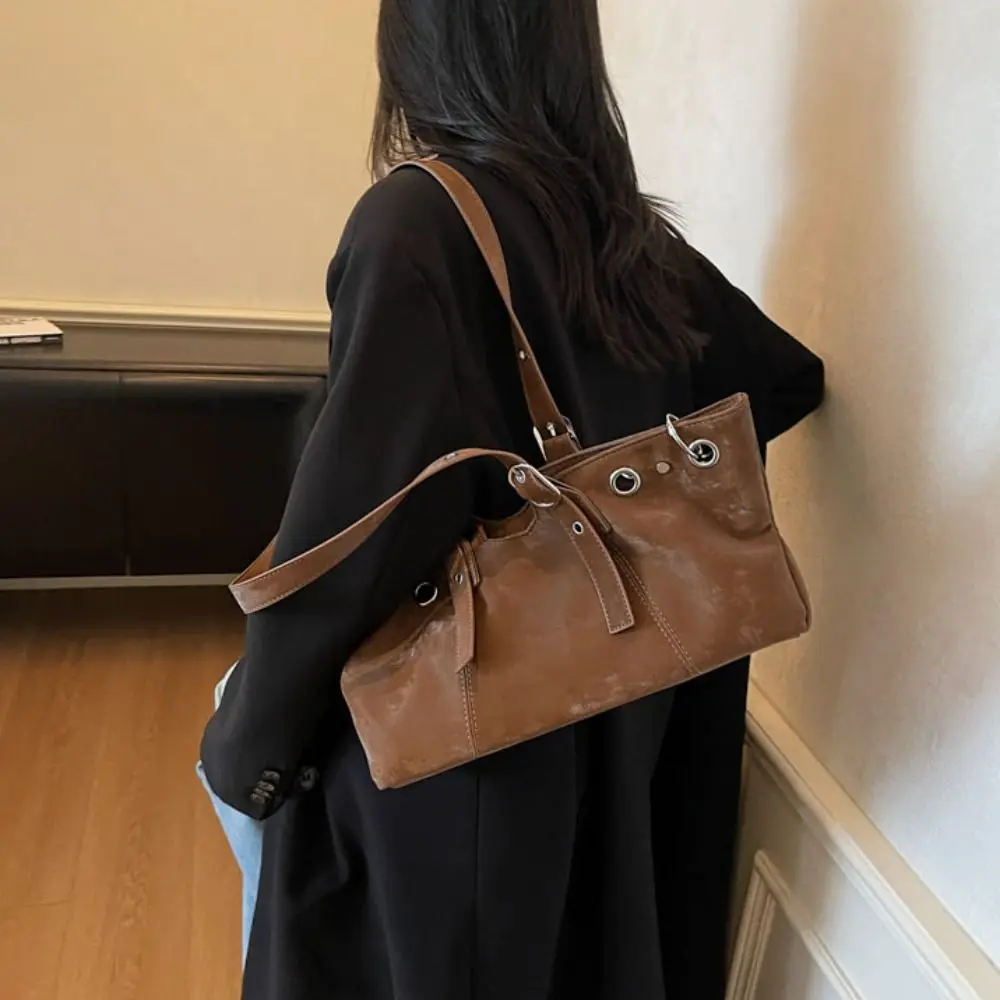Korean Style Matte PU Tote Bag Solid Color PU Leather Large Capacity Handbag Ethnic Style Large Capacity Underarm Packs