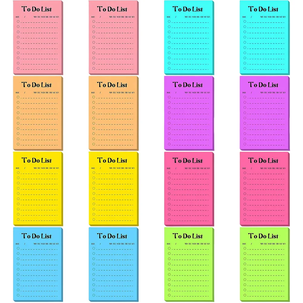 

16 Books Fluorescent Paper Memo Stickers Bright Cartoon Design Functional Note Pads for Schedules Plans Reminders