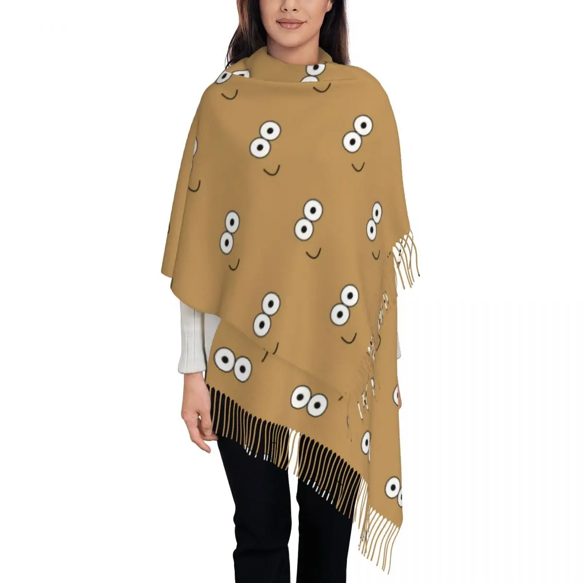 My Pet Alien Pou Shawls Wraps for Women Winter Large Soft Scarf Cute Cartoon Pashminas Tassel Scarves