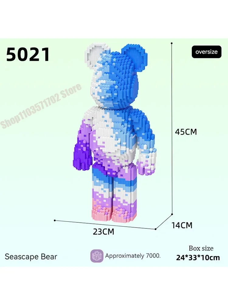 

Cartoon Love Violent Bear Bearbrick Colour Model with Light Building Block Micro Diamond Bricks Kids Toys Birthday Gift Set