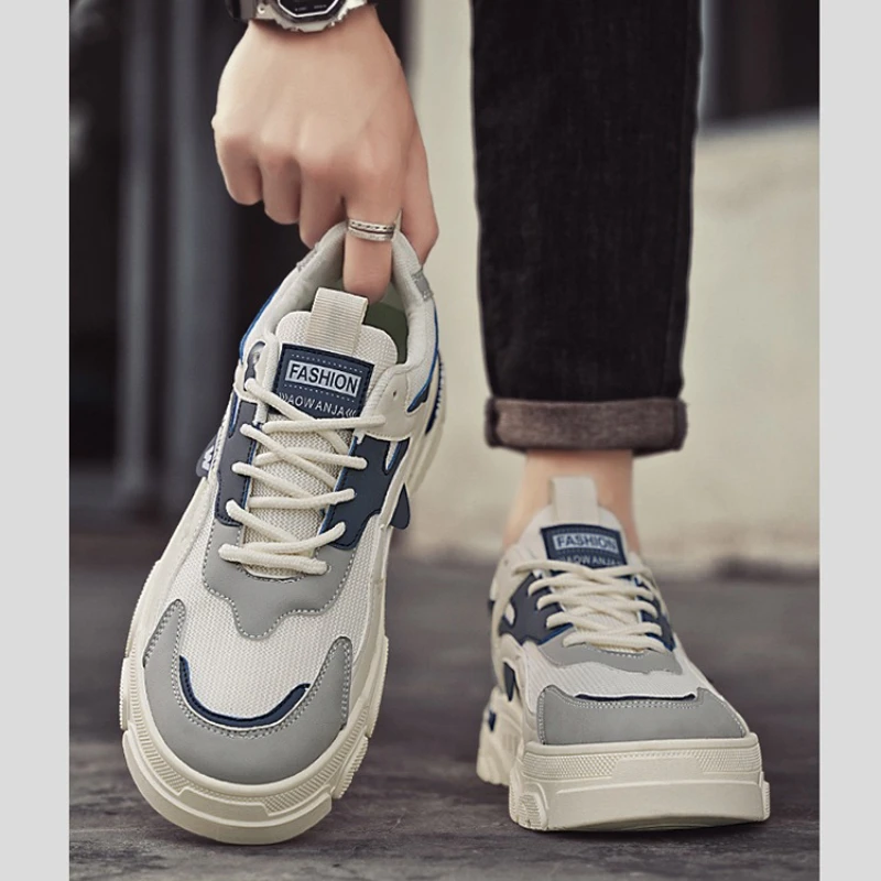 Fashion Low-top Platform Shoes for Men Summer Comfortable Mesh Breathable Sneakers Outdoor Leisure Light Lace-up Skateboard Shoe