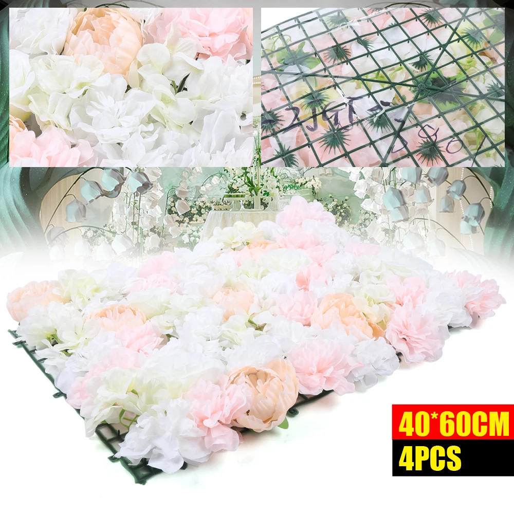 

4PCS Artificial Flower Wall Rose Wall Wedding Street Background 4x Pack Artificial Flowers Wall Panel Wedding Photo Prop