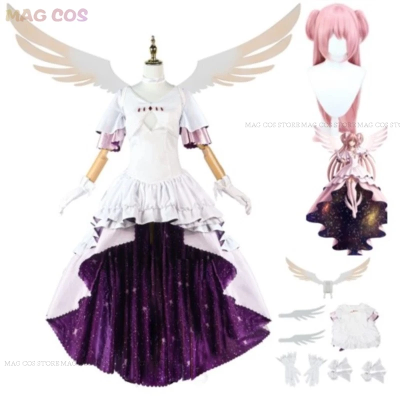 

Anime Puella Magi Madoka Magica Kaname Madoka Cosplay Costume Goddess Skirt Evening Dress Wing Madoka Wig Woman Carnival Suit