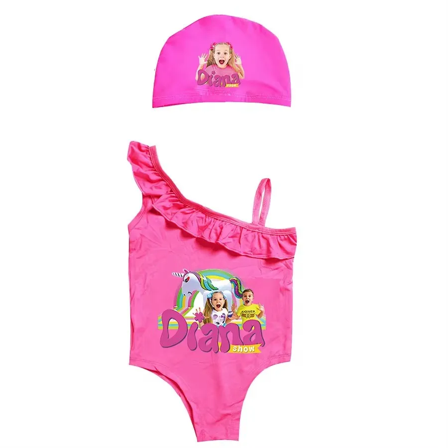 Diana and Roma Show Clothes Baby Girls Swimsuit Kids One Piece Swimwear Children Lovely 2024 Summer Beach Wear Bathing Suits