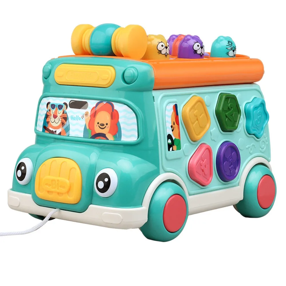 Plastic Muziek Activiteit Bus Baby Interactief Spel Geluid Bus Muziek Educatief Licht Vorm Sorter Whack-a-Mole Desktop Decor