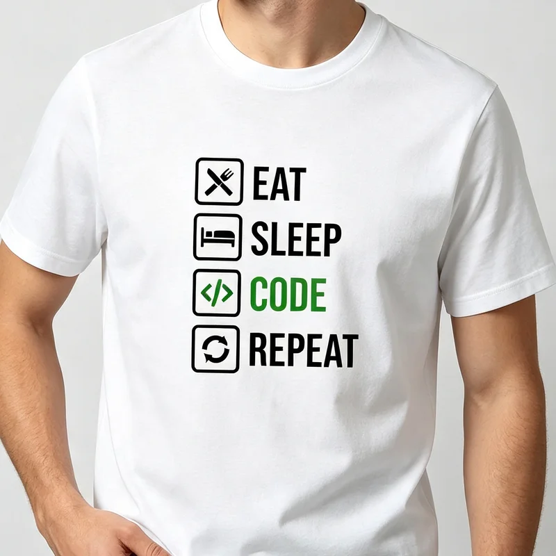 Eat Sleep Code Repeat T-Shirt Coder Life Routine Icon Print Short Sleeve Casual Streetwear White Summer Fashion Tee Y2k Top