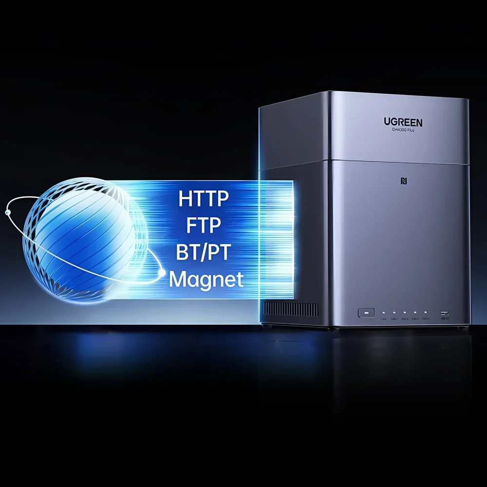 TLF UGREEN DH4300 Plus Mini Home NAS AI Rockchip Octa Core A55-A76 8 ГБ LPDDR4X 4-х отсеков SATA HDD SSD NFC RJ45 2.5GbE Сеть Sto