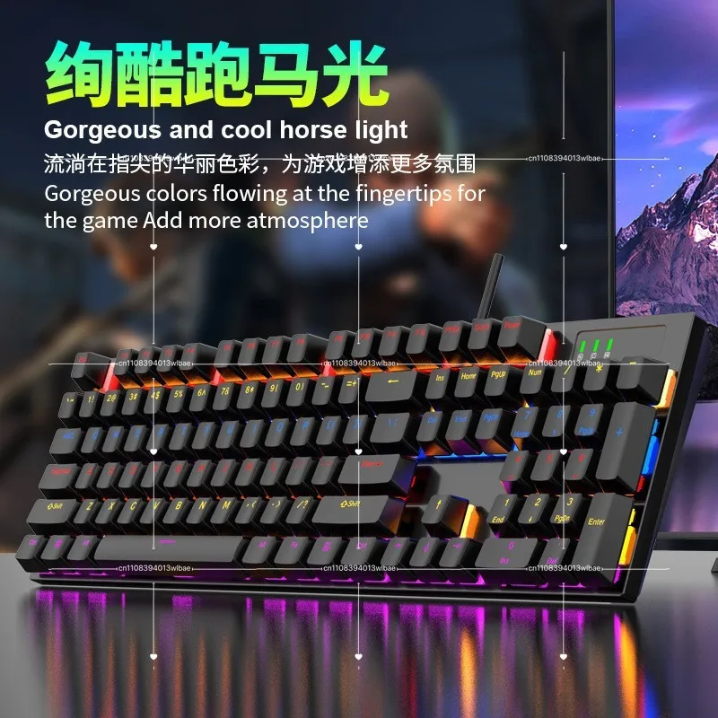 K104 Key Real Mechanical Keyboard, Blue Axis Colorful Light Effect 26 Key No Rush Computer Office E-sports Game Keyboard