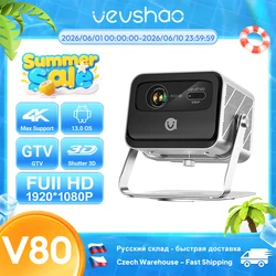 VEVSHAO V80 4K Projector Full HD1080P 2200 Anis Lumens Android 11.0 WiFi 6 Video Home Movie Theater Projectors with Base Stand