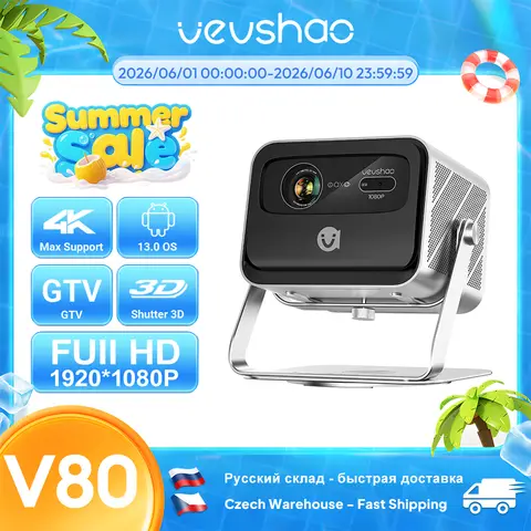 VEVSHAO V80 4K Projector Full HD1080P 2200 Anis Lumens Android 11.0 WiFi 6 Video Home Movie Theater Projectors with Base Stand