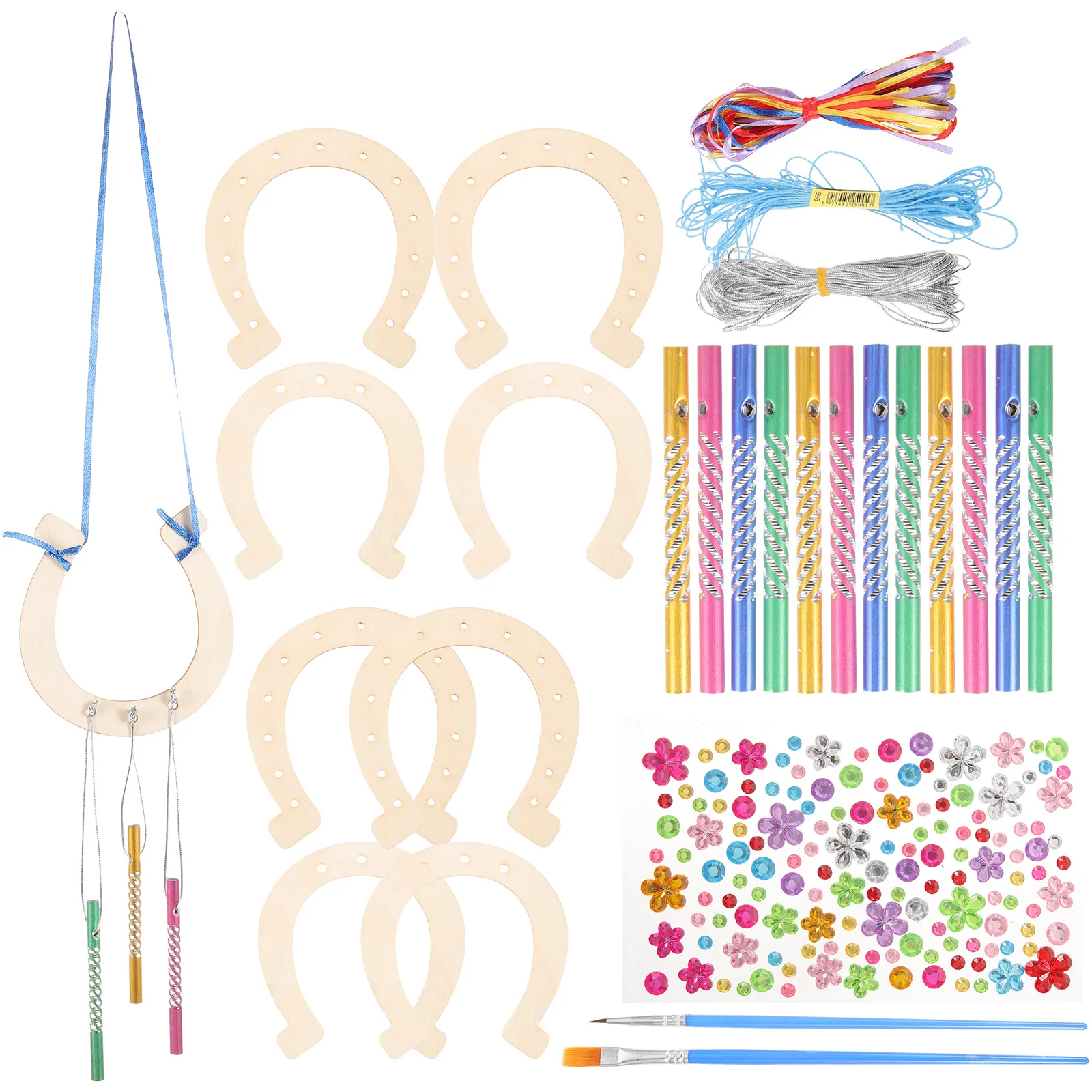 

16 Pieces Wooden Horseshoe Wind Chime DIY Kit Blank Reusable Material Home Decoration Holiday Party Outdoor Garden