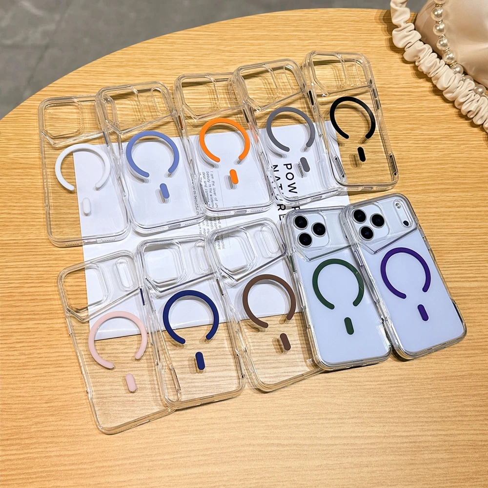เคสกันกระแทกอะคริลิกใสหรูหราสำหรับ iPhone 17 Air 16 15 14 13 12 11 Plus Pro Max รองรับการชาร์จไร้สาย Magsafe