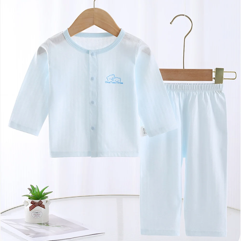 Baby Girl Set Summer Cotton Thin Type Solid Color Long Sleeve Tops Pants 2Pcs Newborn Clothes Air Conditioning Baby Boy Outfits