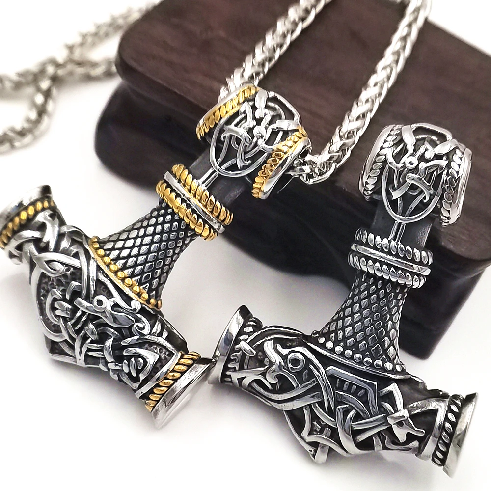 Stainless steel Viking Thor Hammer Mjolnir Amulet Scandinavian pendant necklace Rune Compass Jewelry