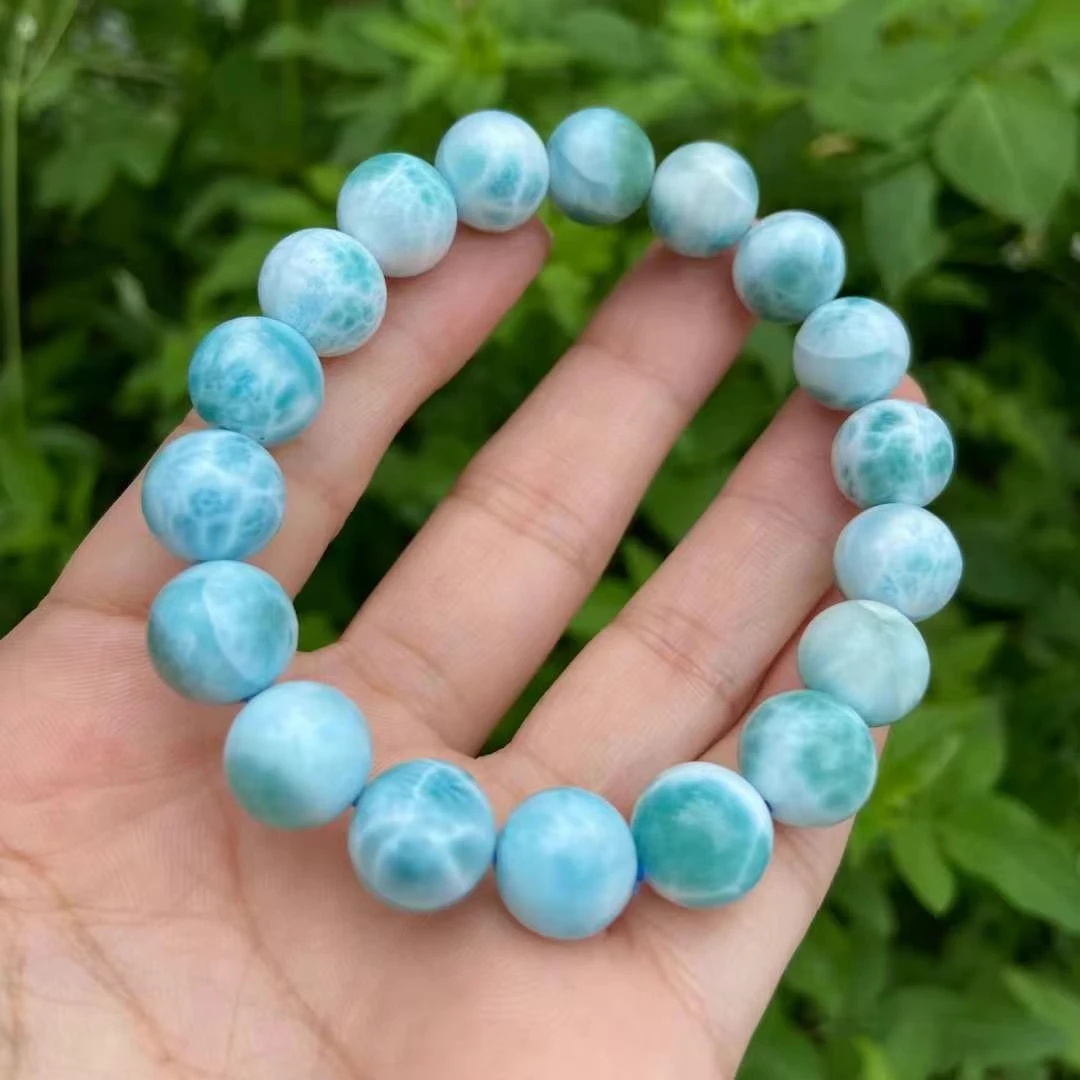 Natural Blue Larimar Gemstone Beads Bracelet 11mm For Women Men Blue Larimar Beads Bracelet AAAAAA