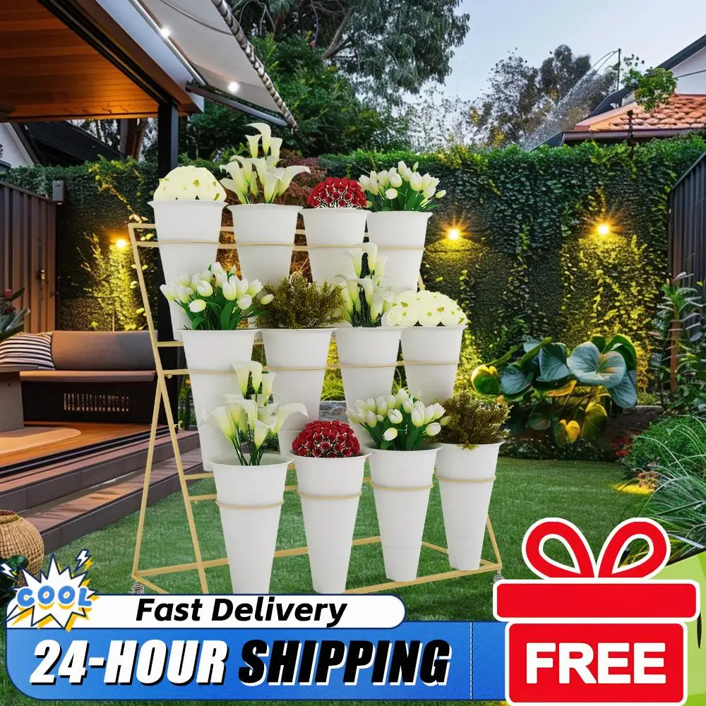 

Набор из 12 конических подставок для растений, белые пластиковые цветочные горшки большой емкости для дома, патио, балкона, сада