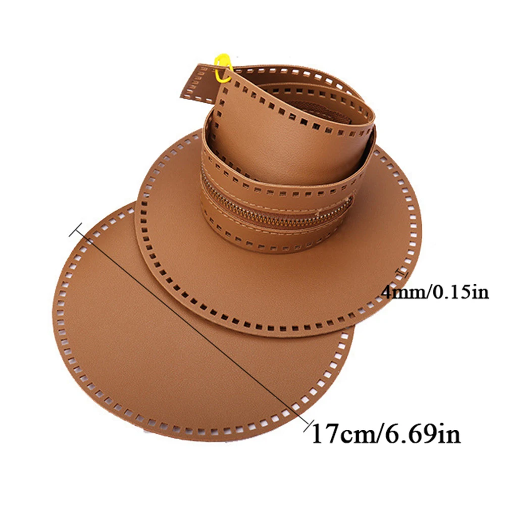 17*17cm Round Bag Bottom Handmade Bag Base For Diy Crochet Bags Bottom long PU leather Zipper Bottom for Knitted Bag Accessories