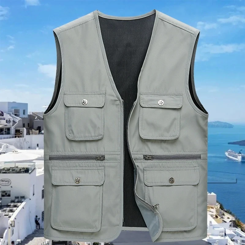 

Men Outdoor Breathable Sleeveless Vest Men Tactical Cargo Fishing Vests Man Casual Multi Pocket Work Tool Safari Vest Waistcoats