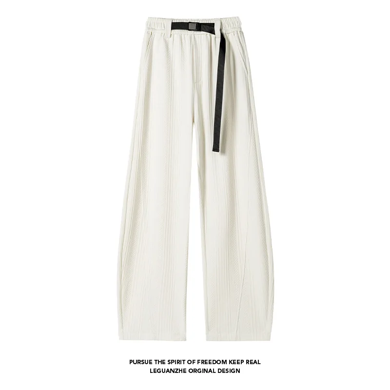 

【Mirrordust】2025 Autumn Knitted Jacquard Striped Sweatpants Street Loose Casual Straight Long Pants M-5XL