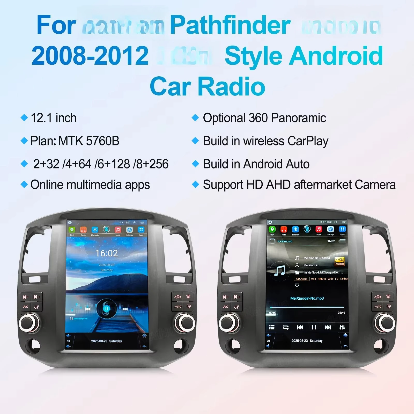 جديد 12.1 بوصة شاشة عمودية ستيريو سيارة أندرويد لباثفندر 2008 2012 نظام تحديد المواقع ستيريو الملاحة Carplay #2