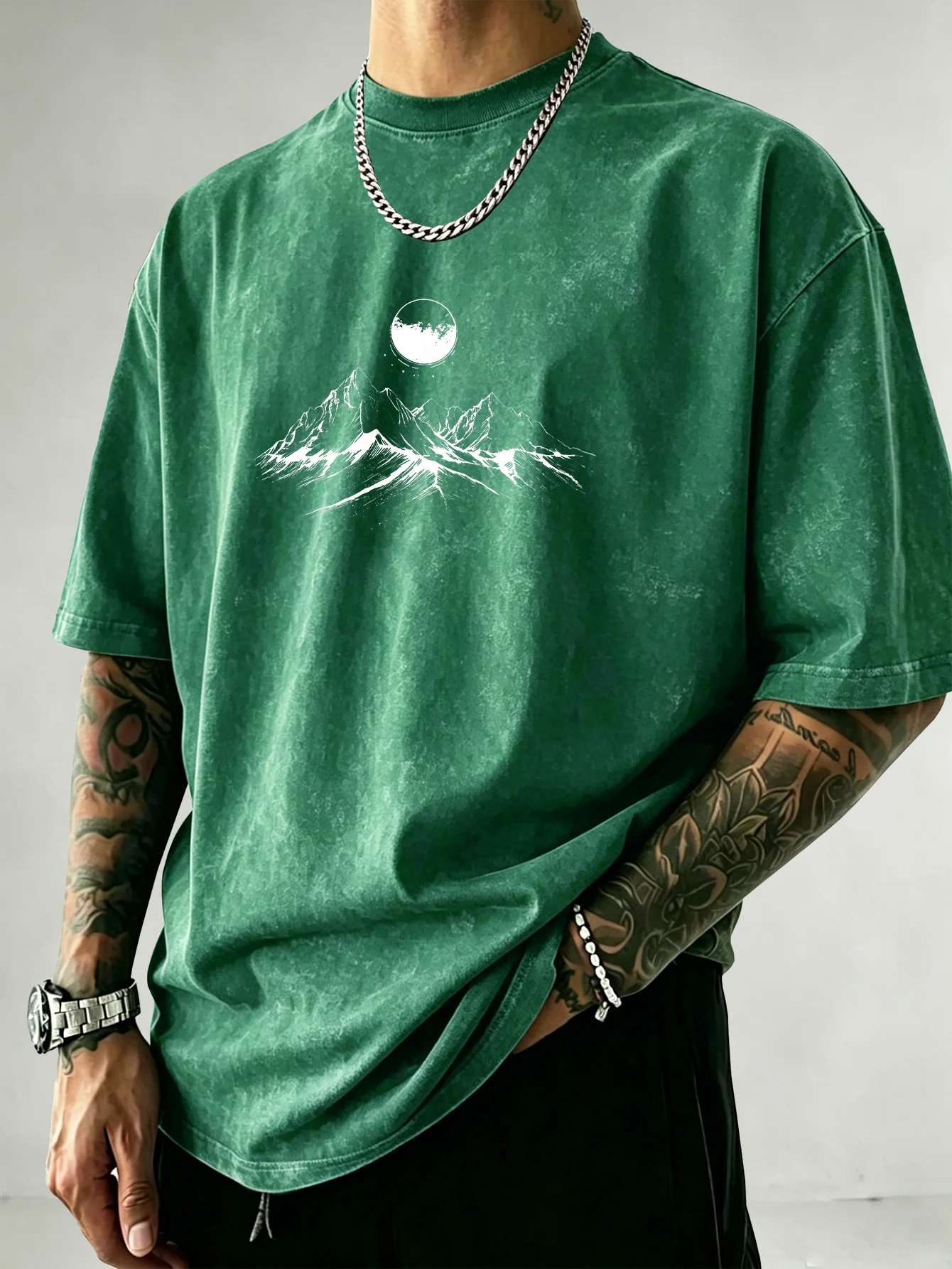 Men Heavyweight Short Sleeve T Shirt Vintage Acid Wash Print Thick Non See Through Cotton Hip Hop Summer Fitness Loose Tee S-3XL