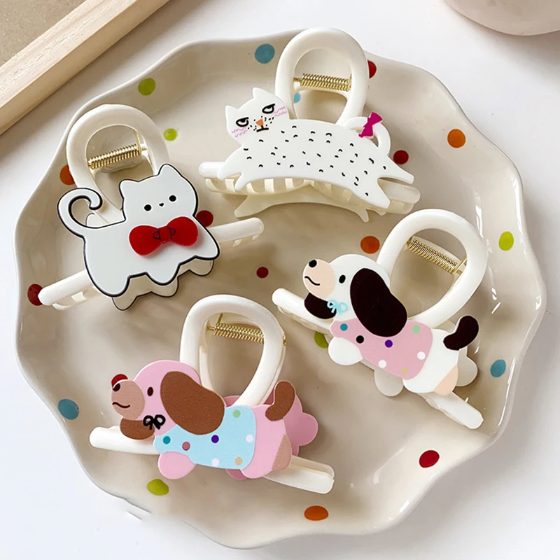 여성을위한 귀여운 동물 개 발톱 상어 헤어 클립 세련된 하프 업 포니 테일 헤드 피스 하이 엔드 감정 패션 액세서리