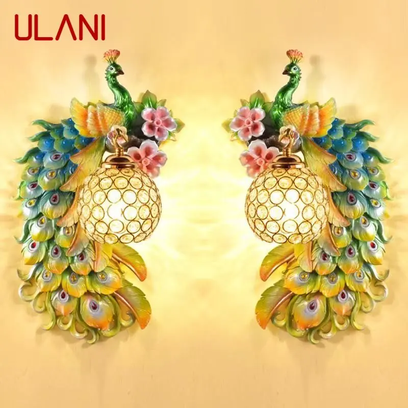 ULANI Modern Peacock Wall Lamp LED Nordic Interior Creative Resin Sconce Light for Home Living Room Bedroom Decor