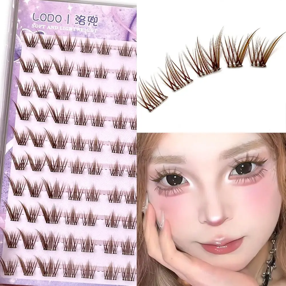Brown False Eyelashes 3D Wispy Single Cluster Segmented Eyelashes No Glue Needed Self-Adhesive Fox Lashes DIY Eyelash Extension