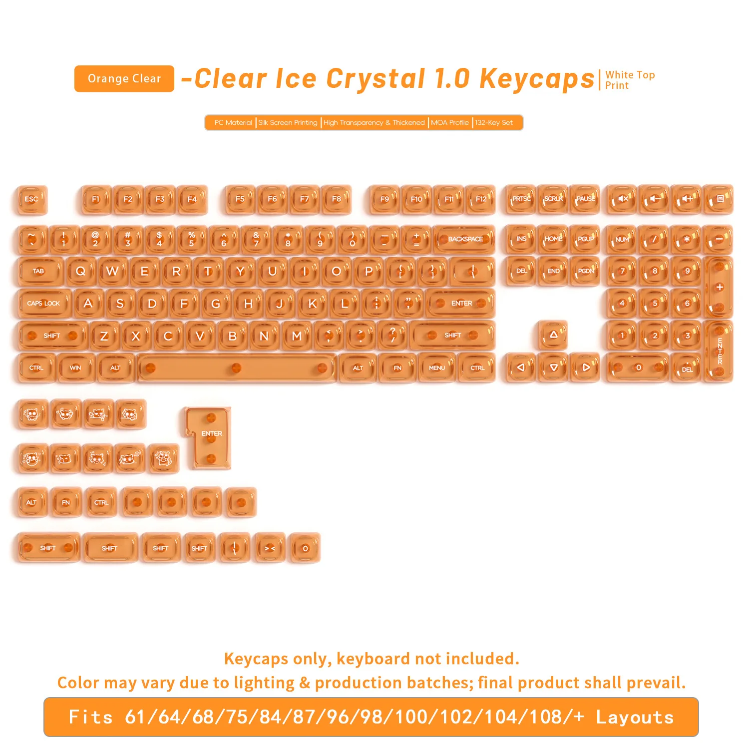 MOA Crystal-Clear Keycaps PC Key Caps Compatible with Mechanical Keyboard DIY 68 75 80 95 108 Unprinted English Keycaps Set view 3