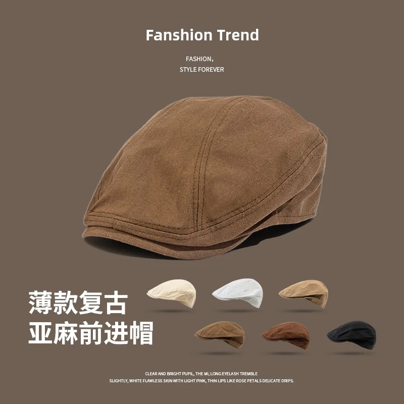 Classic Retro Forward Hat Men Women Spring Autumn Linen Cap Summer Breathable Literary Beret British Painter Hat Male Female