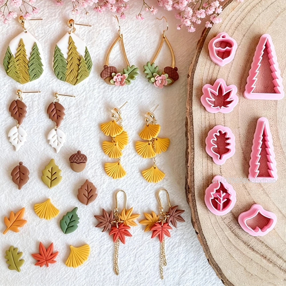 Fall Autumn Series Maple Leaf Polymer Clay Cutters Ginkgo Leaf Mushroom Earrings Jewelry Pendant Pottery Dangle Clay Cutting Die