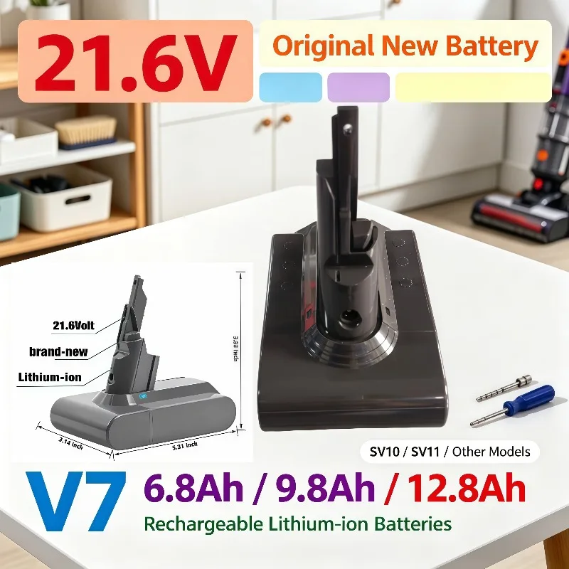 Original New V7 Vacuum Battery 21.6V 6.8Ah/9.8Ah/12.8Ah Replacement Lithium‑ion For SV10 SV11 Models