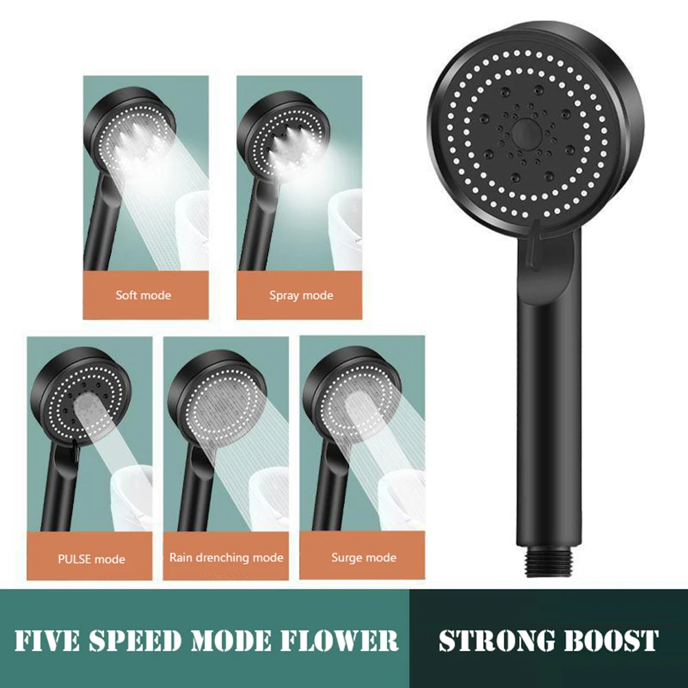 

New Shower Head 5 Modes Adjustable High Pressure Hand-held Shower Head Water Saving One-key Stop for Home Bathroom Accessories