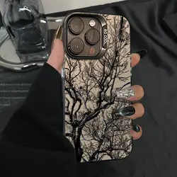 Sketch Black Tree Branches Phone Case For iPhone 16 15 14 13 12 11 mini Pro Max X XR XSMAX 8 7 Plus Anti Fall Matte Back Cover