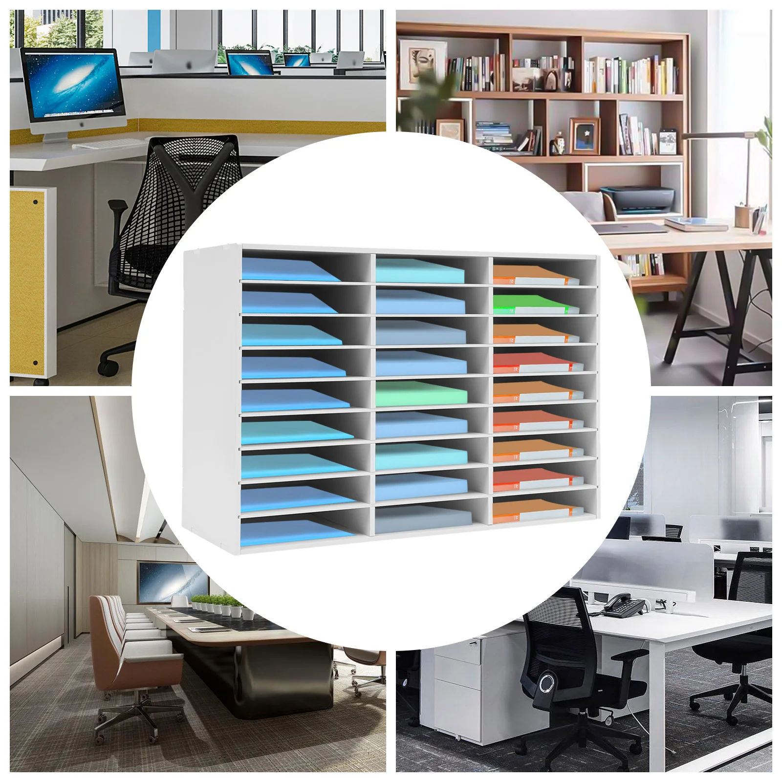 

27 Slot Literature Organizer White PVC File Storage Shelf 31.5x12x21.7in Heavy Duty for Office School Home