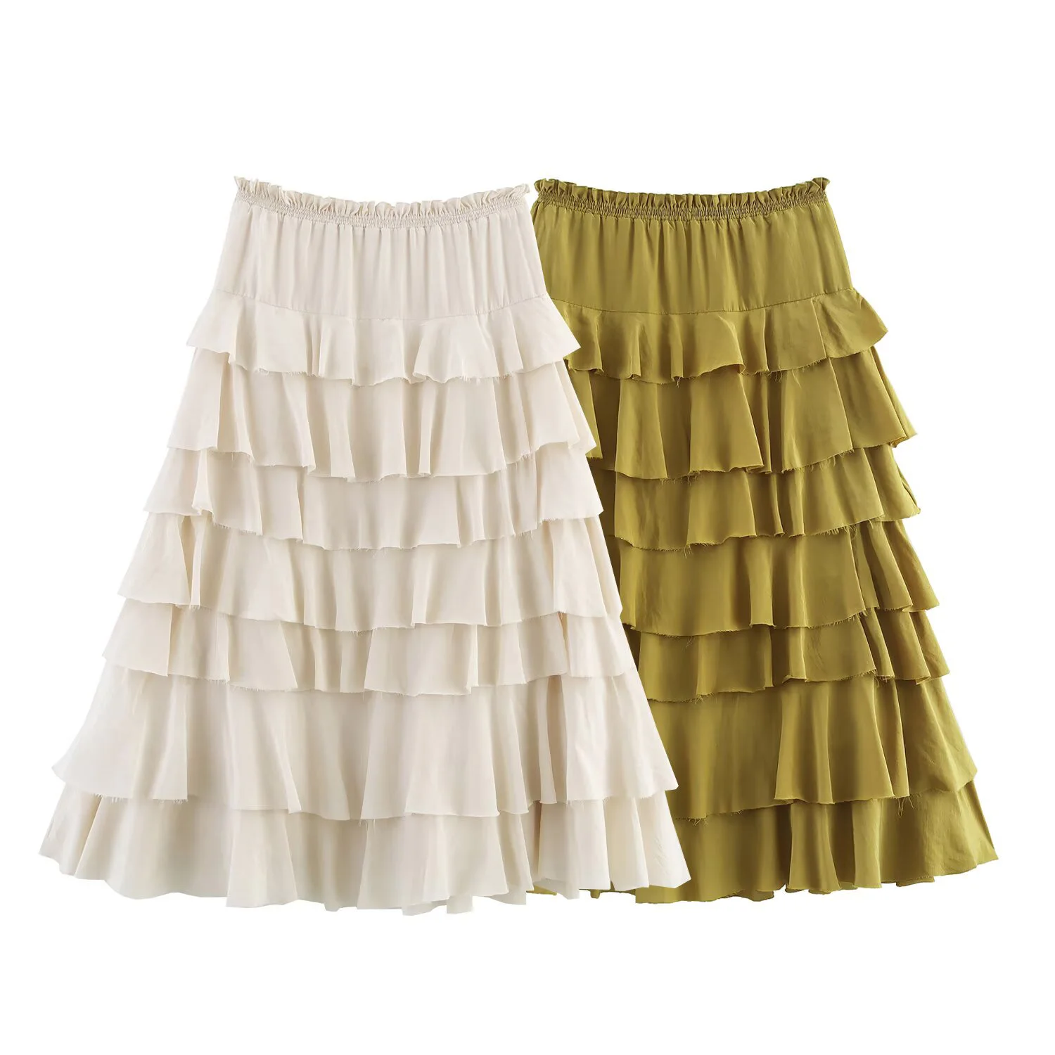 

European and American style 2025 summer new women's clothing mid waist design with layered decoration Midi skirt