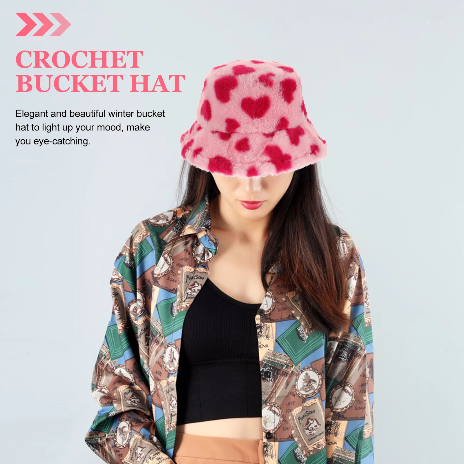 

Bucket Hat Warm Furry Crochet Winter Fisherman Hat for Women Casual Flannel Fuzzy Hats Reversible Lightweight