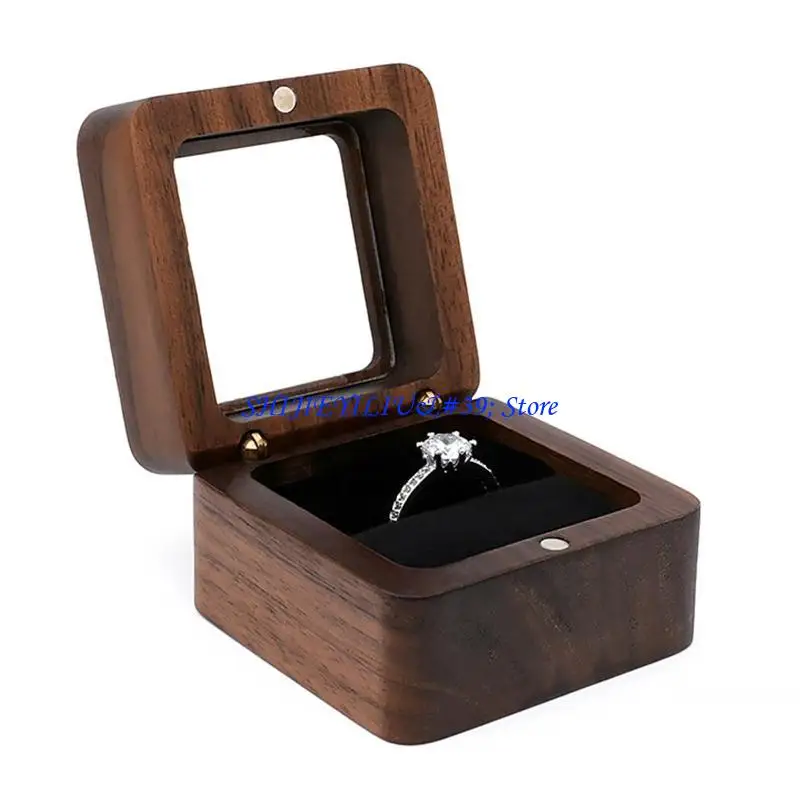 E21F 2.17x2.17x1.38in Jewelry Box Wooden Box with Soft Interior Holder Single/Double Slot Jewelry Vintage