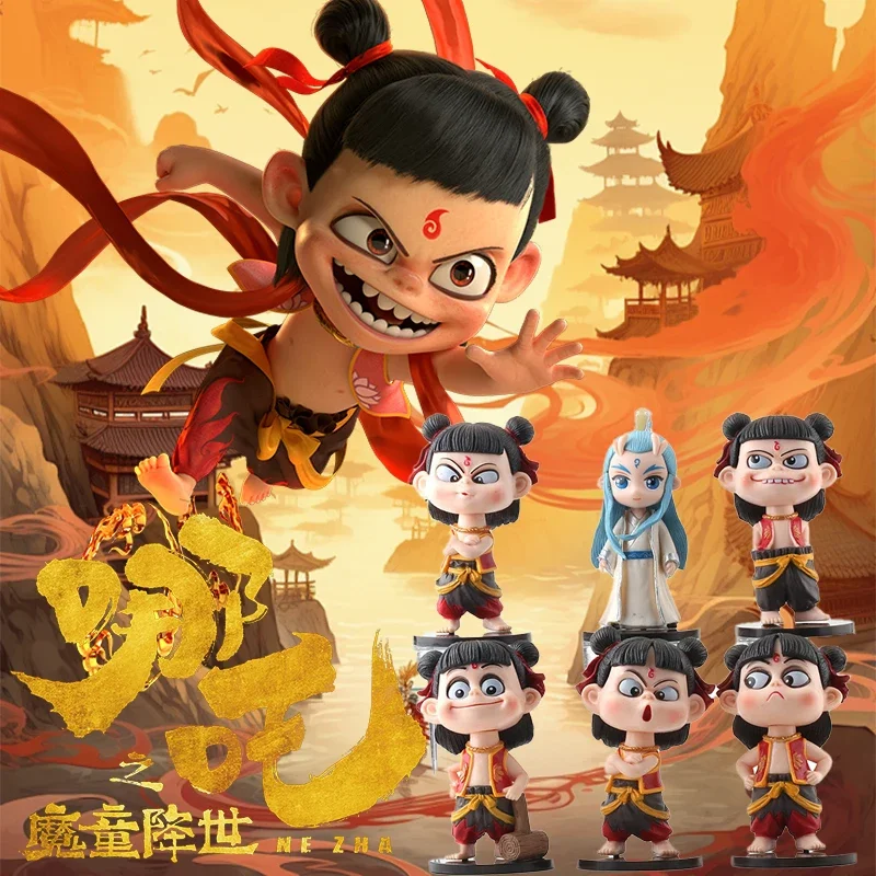 Nezha's Magic Boy: Sea of Troubles Filme feito à mão Mesmo estilo Figura Nezha Modelo mágico ao redor do ornamento de mesa Boneca Anime