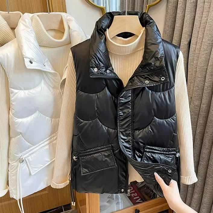 

plus Size Winter Thickened Zipper Sleeveless Vest Women's Loose Fit Fashionable Commuter Style Korean Version Outerwear