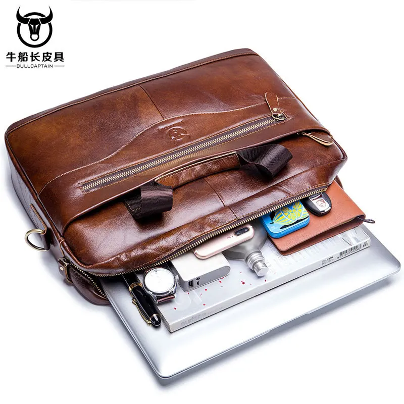 BULLCAPTAIN 2024 New Real Leather vintage men\'s messenger bag/casual Business bag Fashion cowhide male commercial briefcase