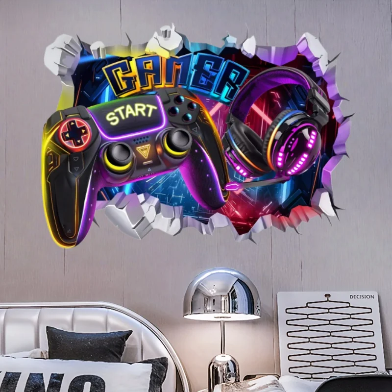 Creative Torn Gaming Style Self-Adhesive Wall Sticker 60x40cm Realistic Broken Wall Visual Effect Eye Catching