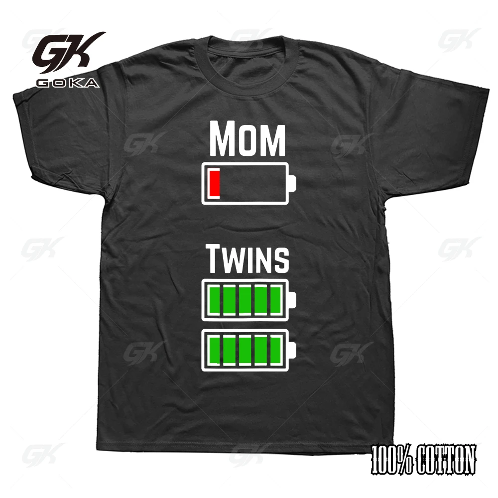 Low Battery Mom of Twins Print T Shirt Hip Hop Cotton T Shirts Comfortable Vintage Unisex Clothes Harajuku Breathable Loose Tees