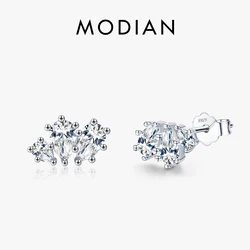 Modian Real 925 Sterling Silver Sparkling Clear CZ Stud Earrings for Women Fashion Water Drop Shape Wedding Engagement Jewelry